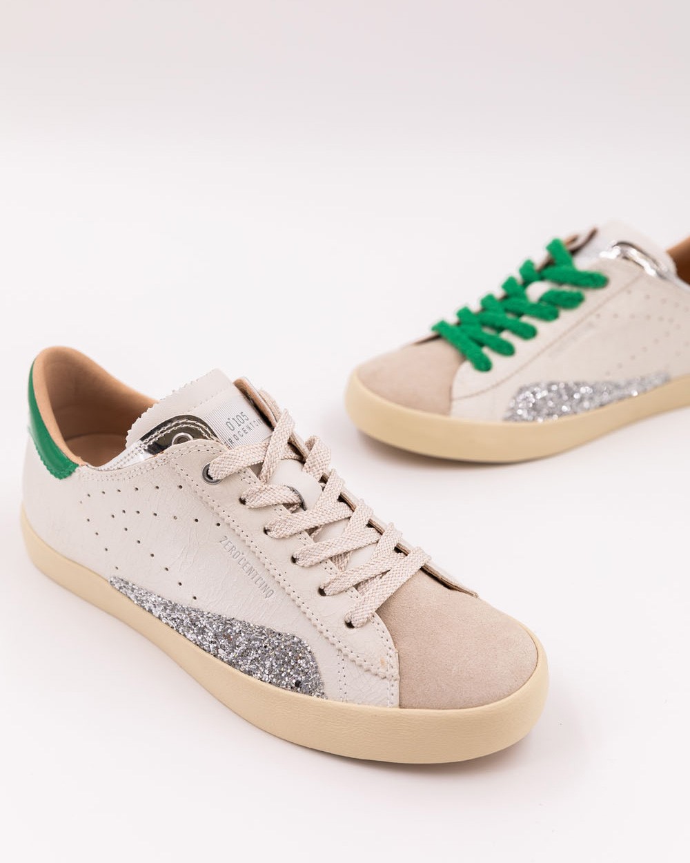 0-105 - Green low-top sneaker with sequins - SC06 SILVER GREEN